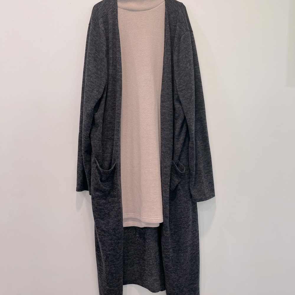 3/$15 Mock neck sweater dress w/ dark grey duster